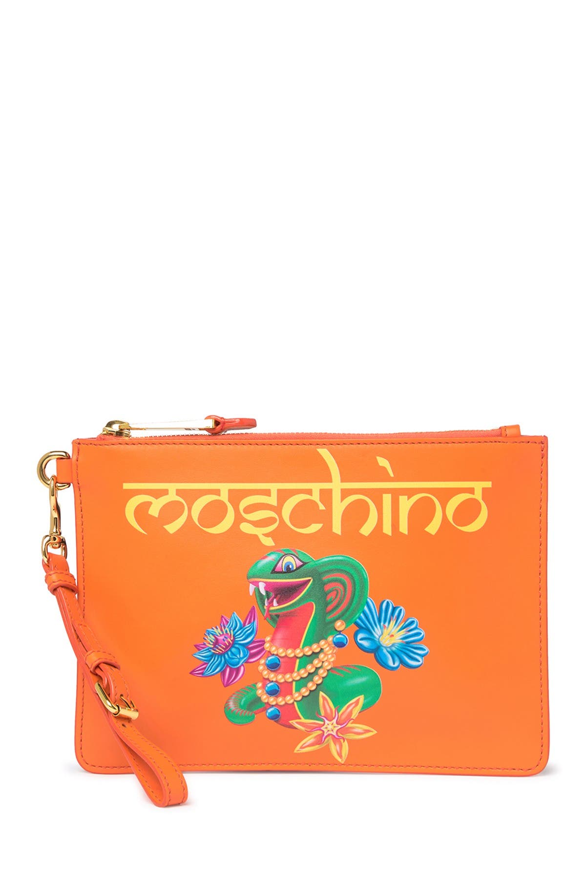 Moschino Cartoon Snake Leather Clutch, Main, color, 
