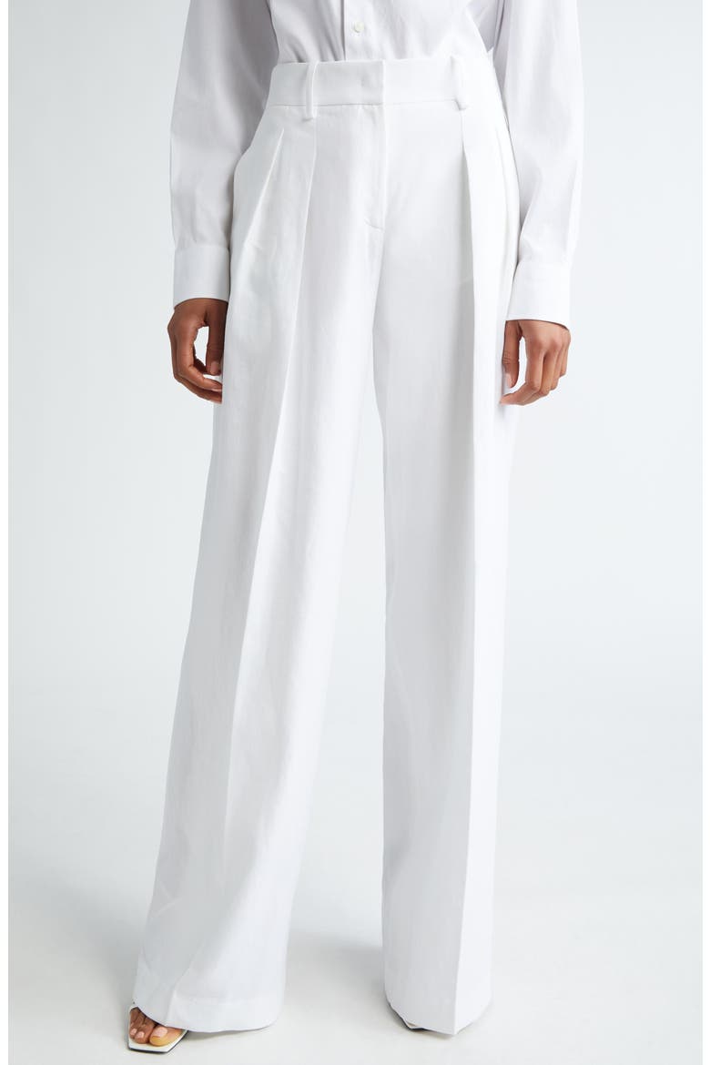 Pleated Linen Wide Leg Pants, Main, color, OPTIC WHITE