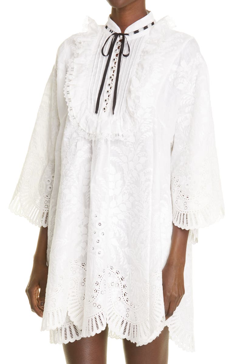 Zimmermann Zimmerman Dancer Tie Neck Embroidered Eyelet Minidress, Alternate, color,