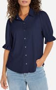 Liverpool Puff Sleeve Knit Snap-Up Shirt