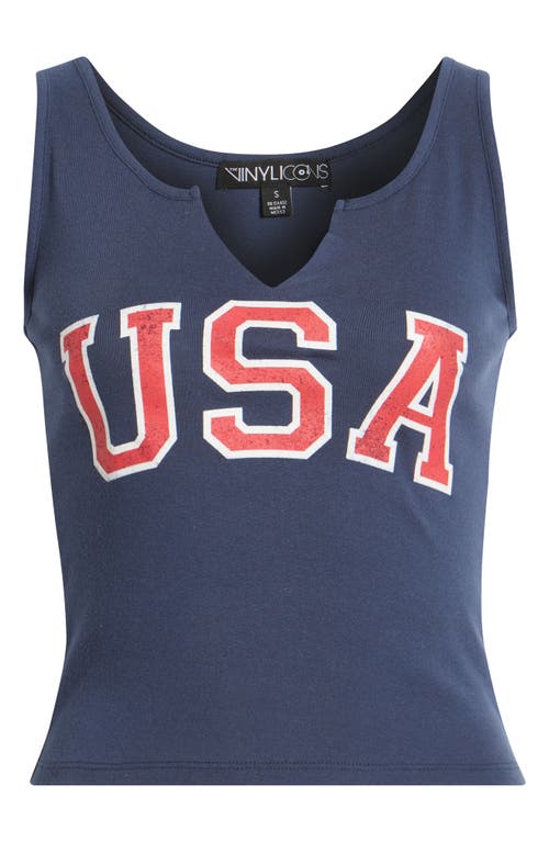 Shop Vinyl Icons Usa Split Neck Graphic Tank In Mood Indigo
