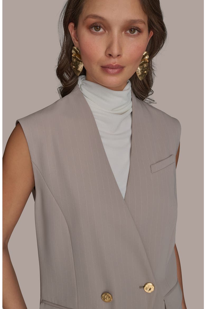 Pinstripe Double Breasted Vest, Alternate, color, COBBLESTONE/ CREAM