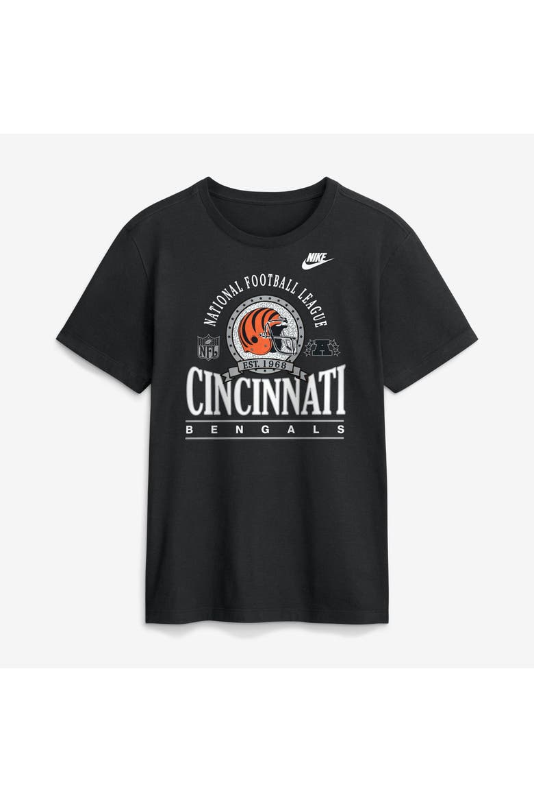 Men's Nike Black Cincinnati Bengals Rewind Team Spirit Essential Cotton T-Shirt, Alternate, color, Black