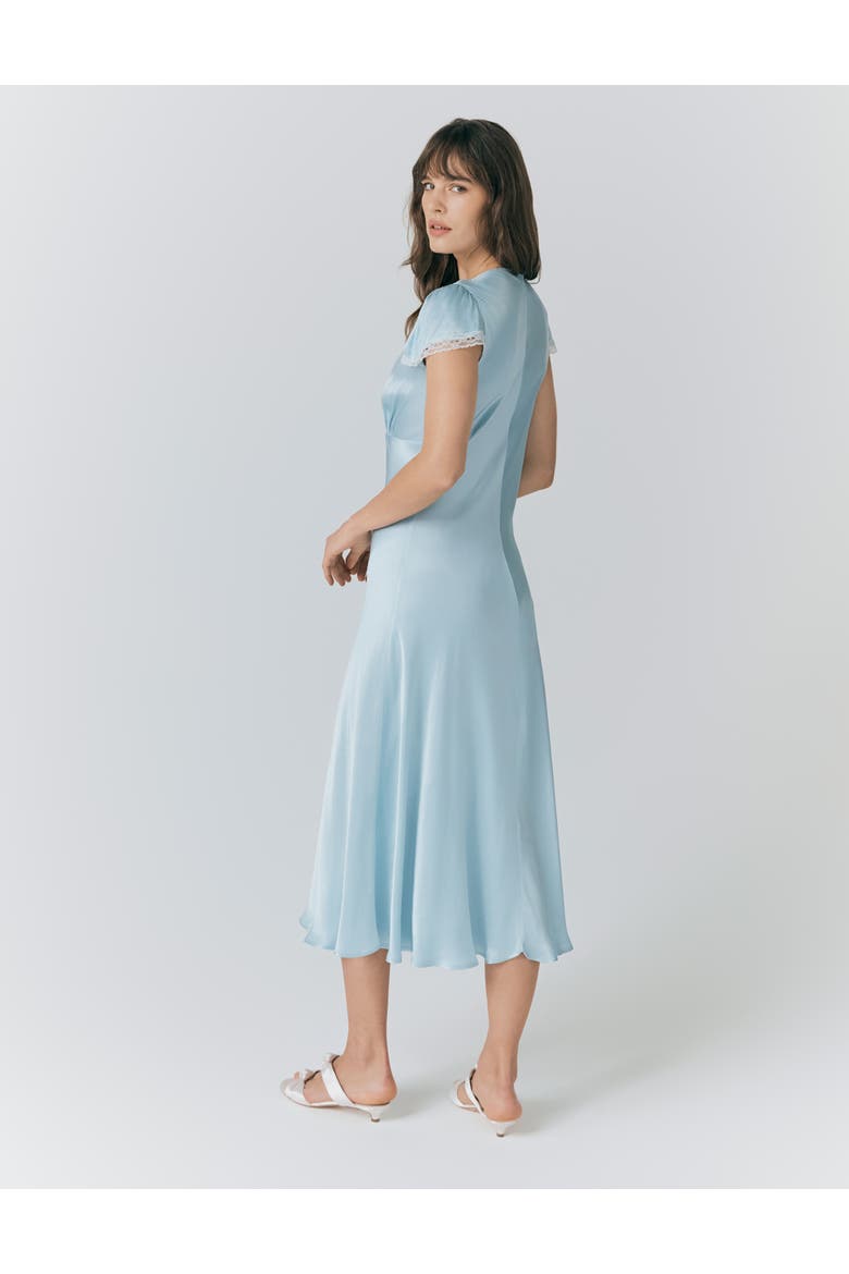 Lillie Lace Trim Satin Dress, Alternate, color, Light Blue