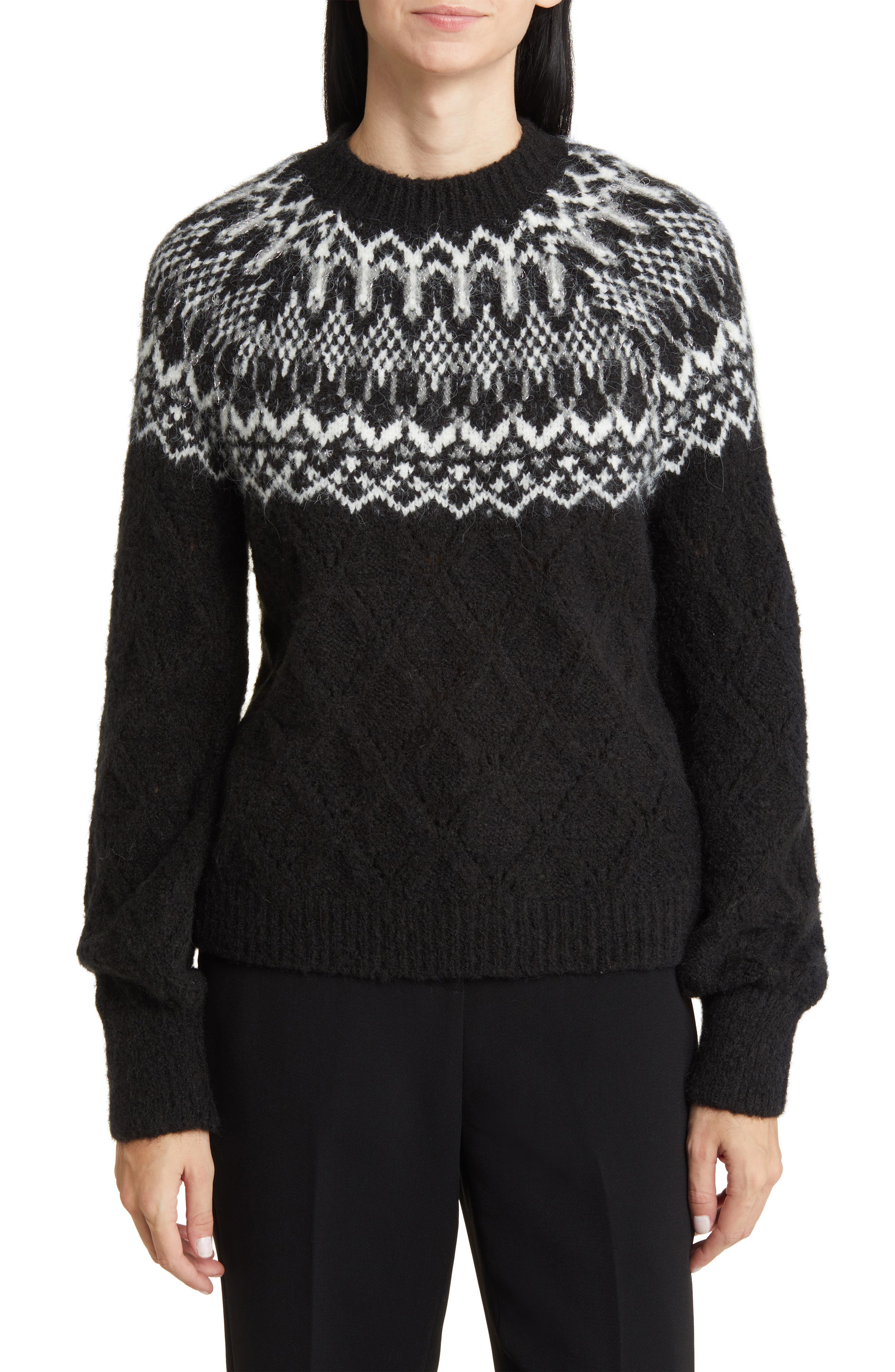 Wit & Wisdom Fair Isle Pointelle Sweater