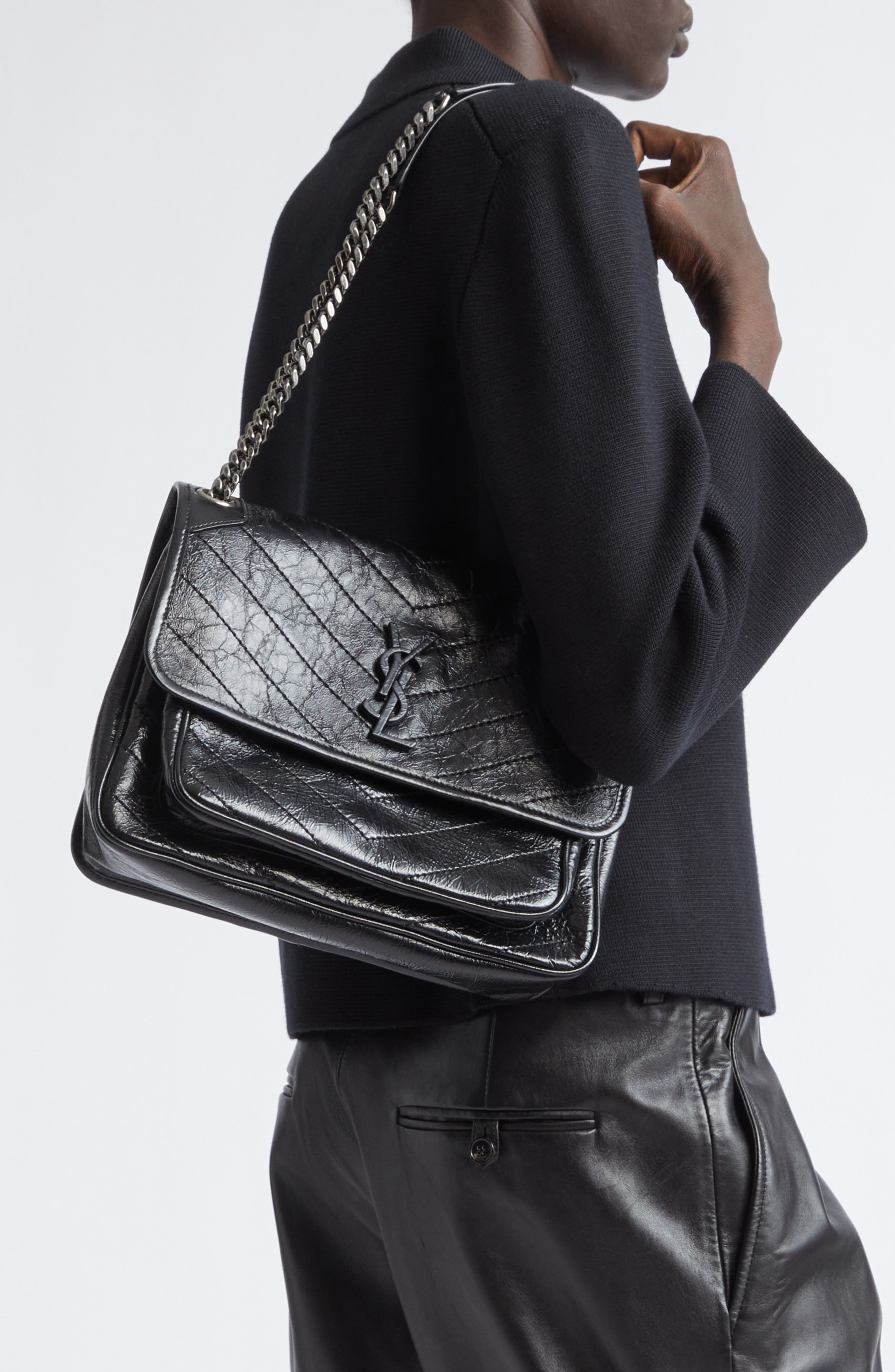Medium Niki Matelassé Leather Shoulder Bag, Alternate, color, 1000-NERO