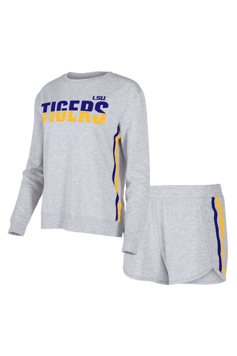 Women's Concepts Sport Gray LSU Tigers Cedar Tri-Blend Long Sleeve T-Shirt & Shorts Sleep Set, Main, color, Gray