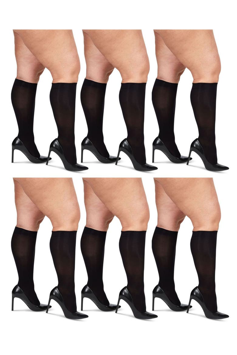 6-Pack Knee High Socks, Main, color, BLACK