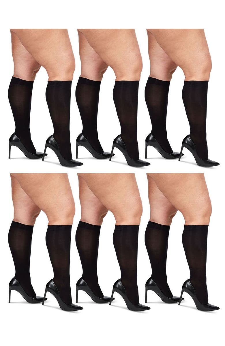 MeMoi 6-Pack Knee High Socks, Main, color, Black