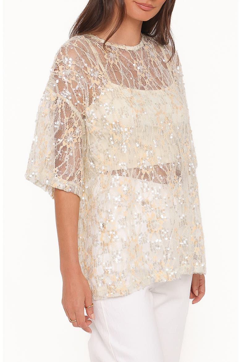 Yonder Oversize Check Sequin Floral Lace Top, Alternate, color, PALE YELLOW
