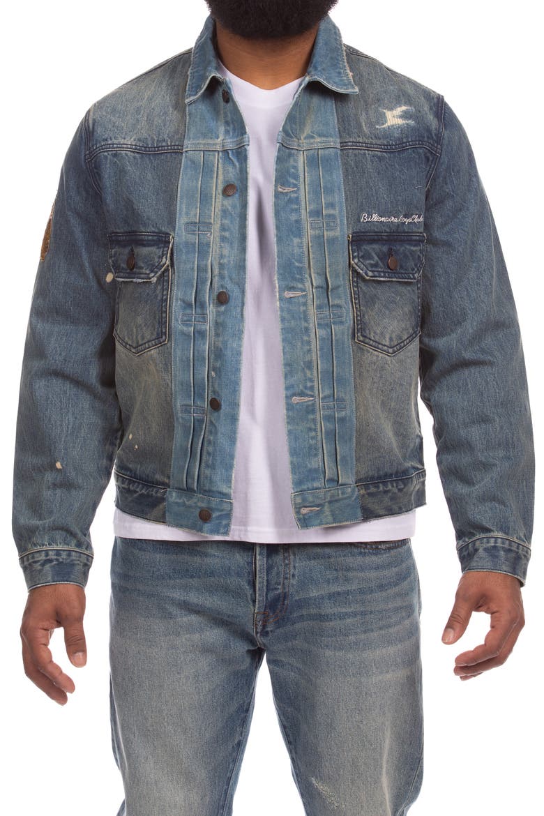 Jet Pack Distressed Denim Jacket, Main, color, FORNAX