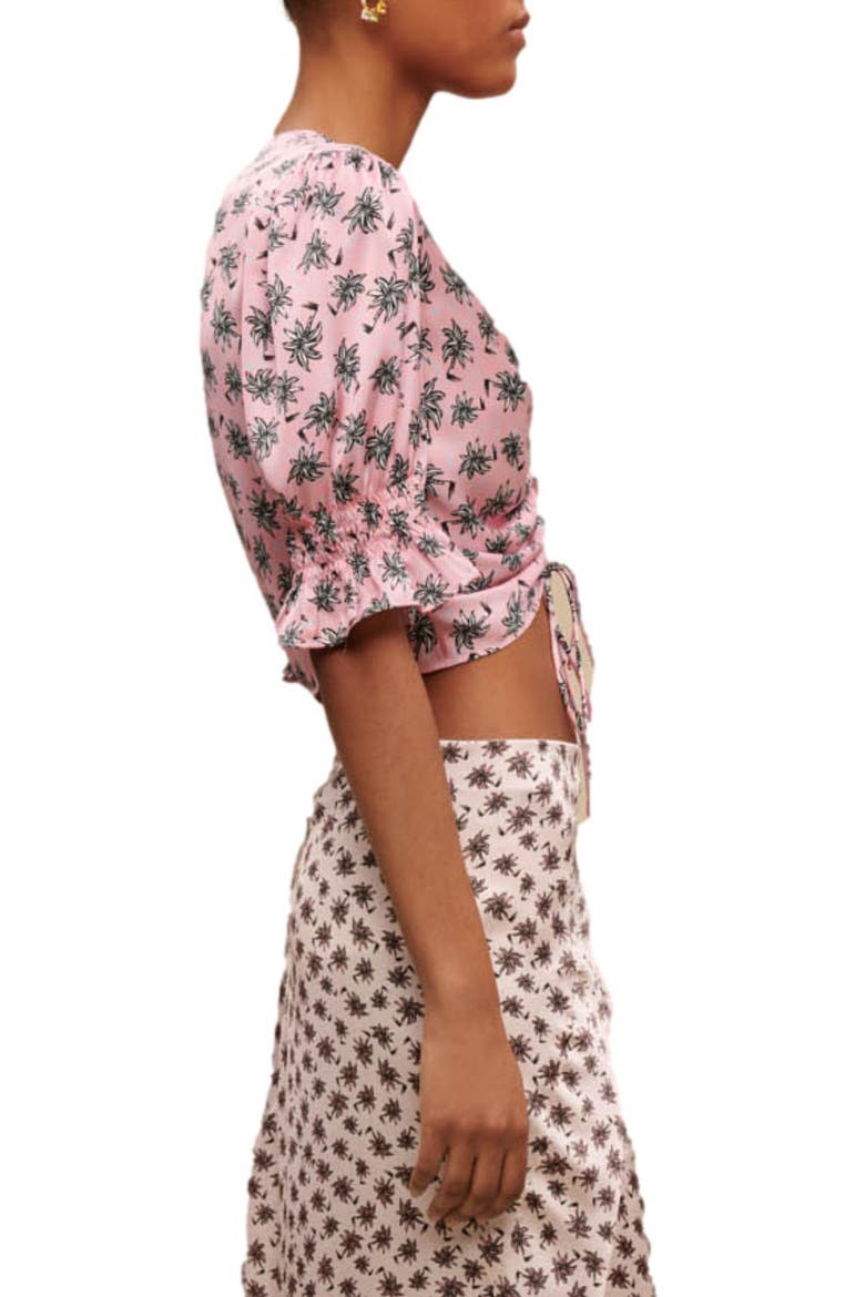 Lalita Ruched Tie Crop Top, Alternate, color, IMPRIME PALMIER ROSE