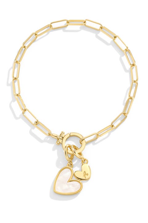 Mother Of Pearl Initial Heart Charm Bracelet