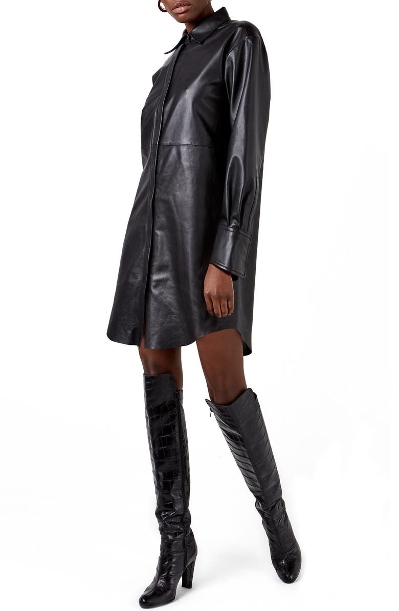 AS by DF Bonsoir Long Sleeve Recycled Leather Shirtdress, Alternate, color,