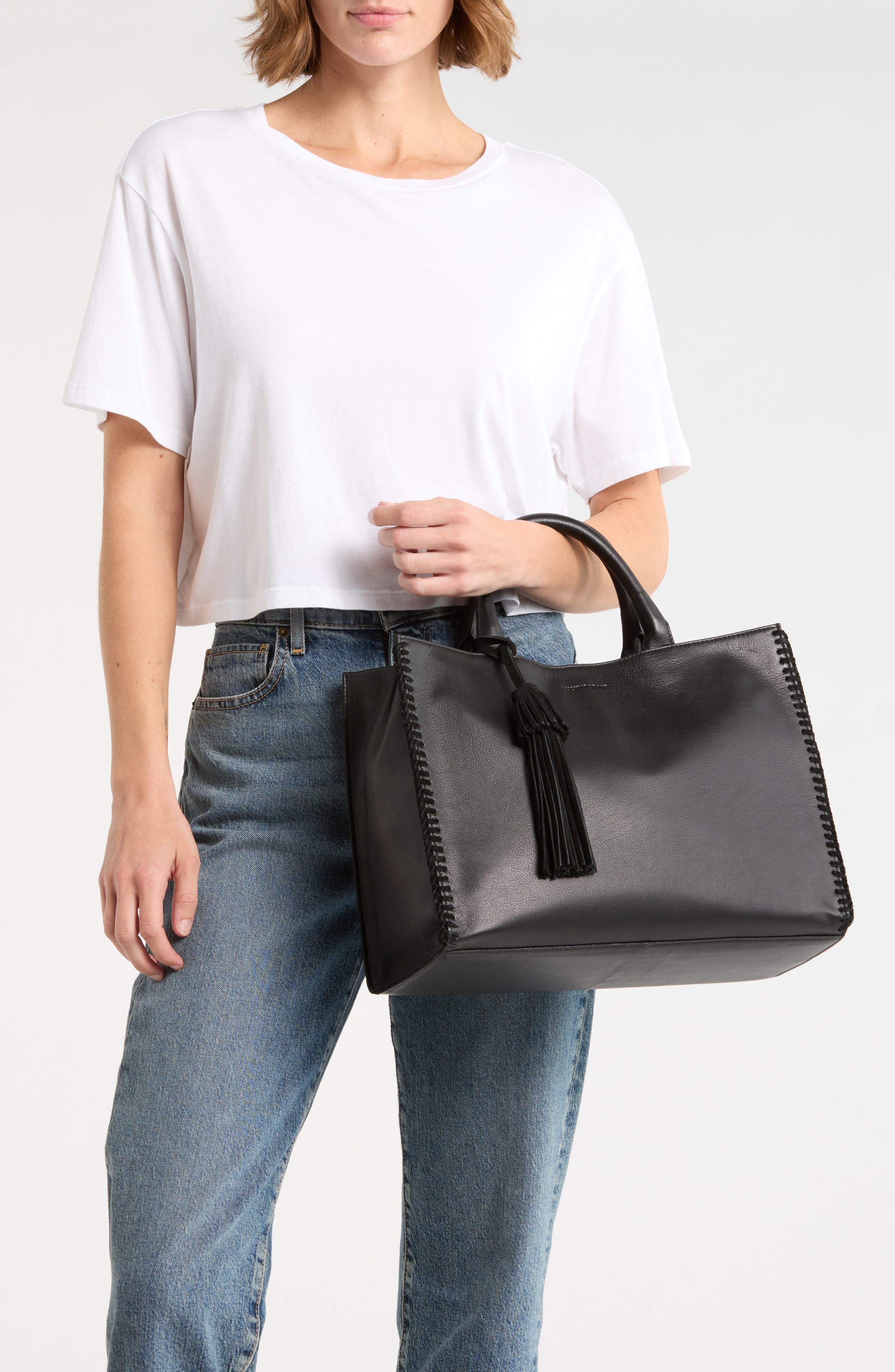 Lucky Brand Vall Tote Bag, Alternate, color, Black Suede