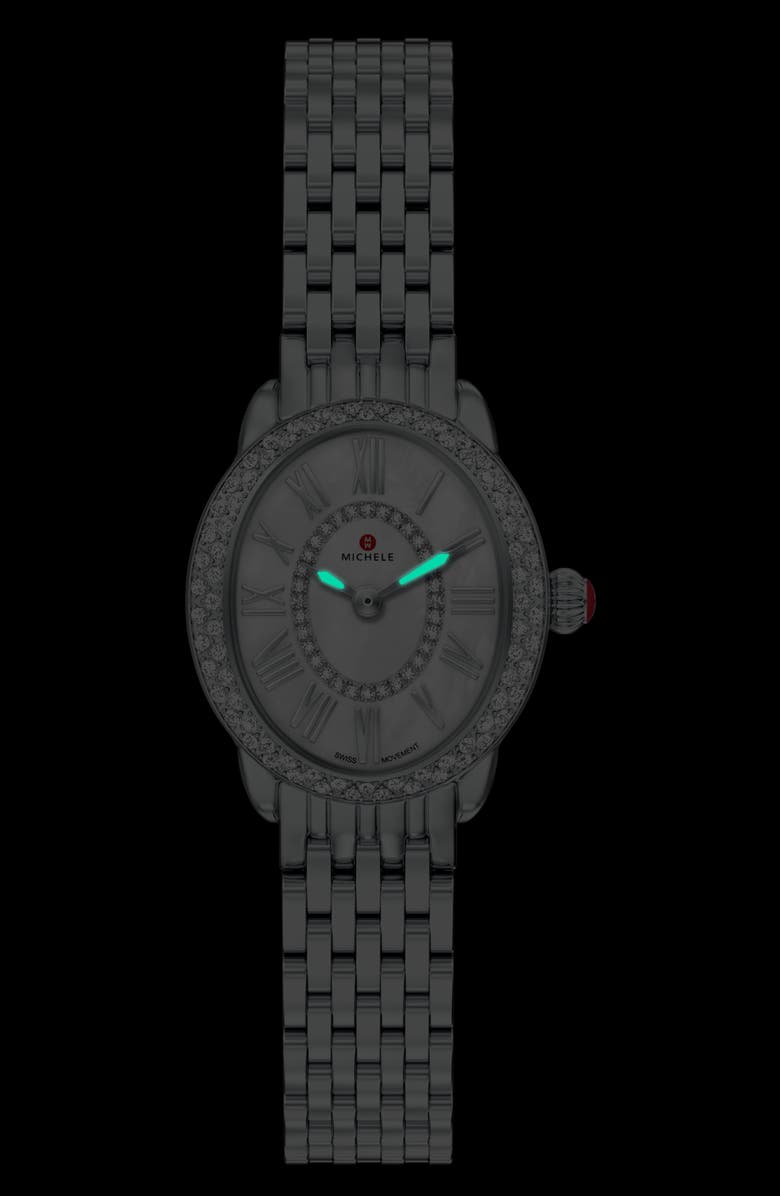 MICHELE Serein Oval Diamond & Mother-of-Pearl Bracelet Watch, 24mm x 27mm, Alternate, color, Silver