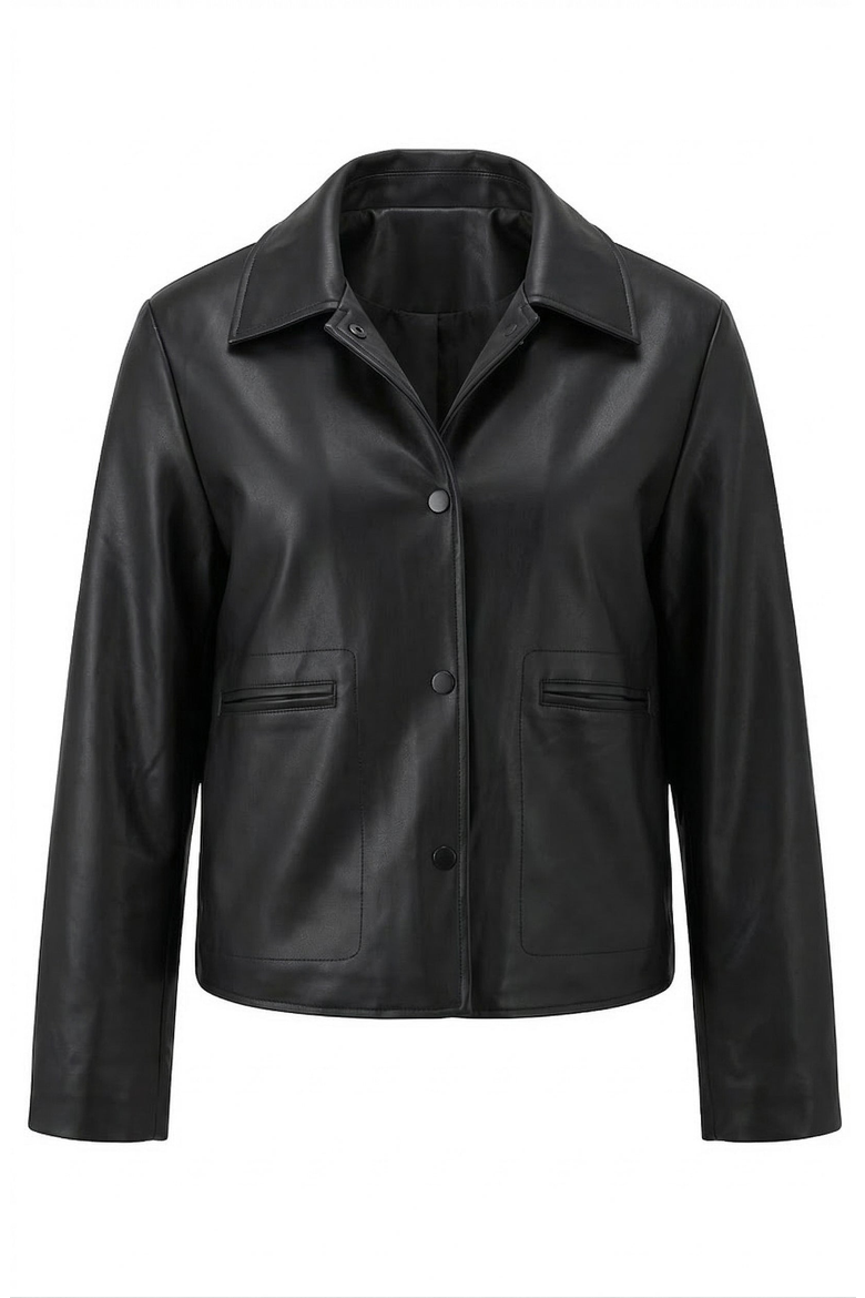 Leather Button Front Jacket, Alternate, color, Black