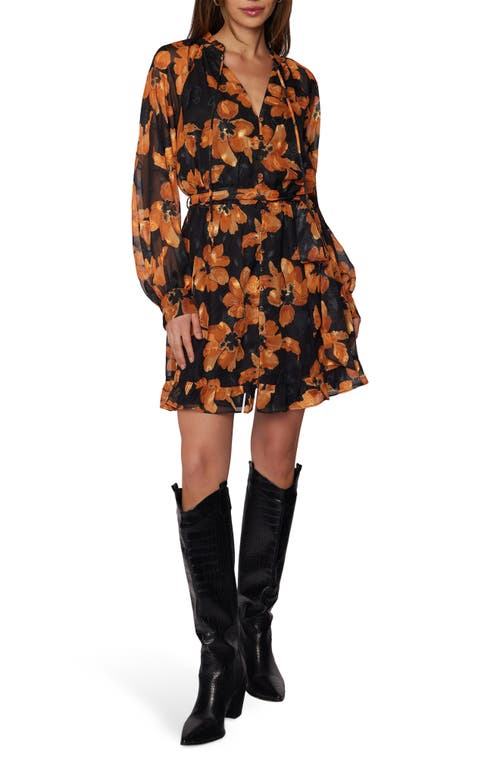 Lost + Wander Golden Rendezvous Floral Print Long Sleeve Minidress In Brown