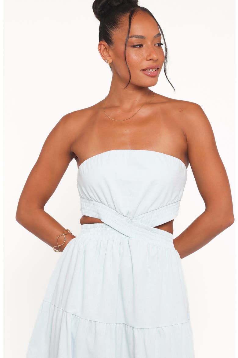 Cadence Cutout Strapless Tiered Cotton Maxi Dress, Alternate, color, BLUE
