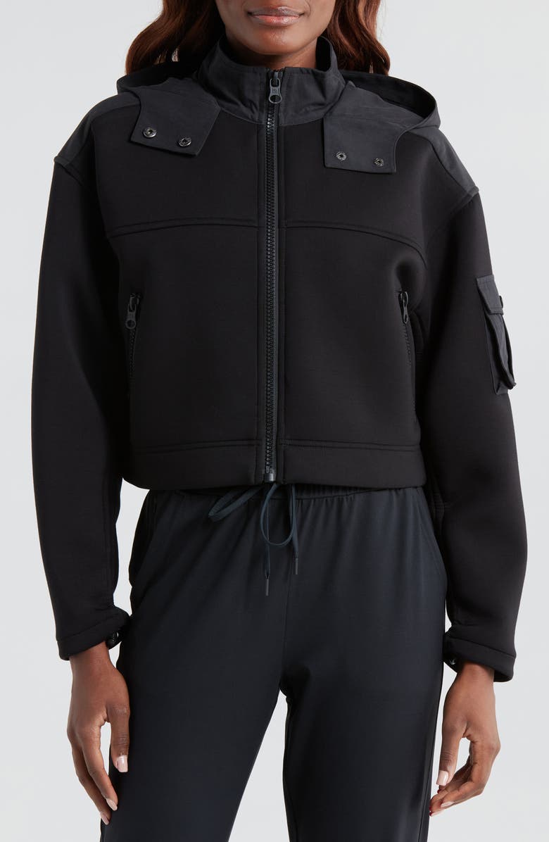 Blanc Noir Mixed Media Cotton Blend Crop Jacket, Alternate, color, 