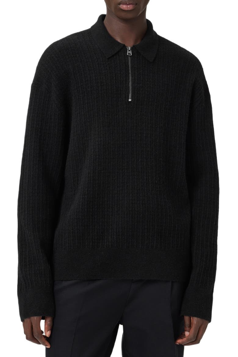 Jakob Wool & Alpaca Blend Polo Sweater, Main, color, BLACK