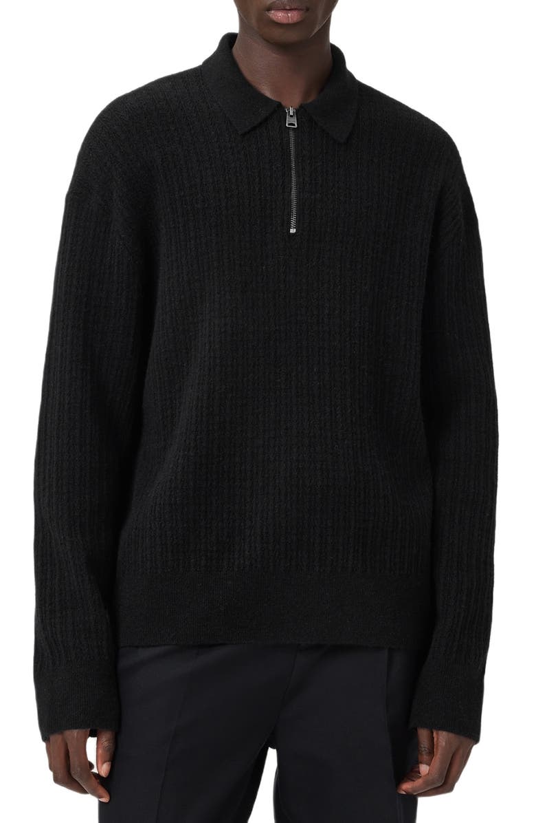 AllSaints Jakob Wool & Alpaca Blend Polo Sweater, Main, color, Black