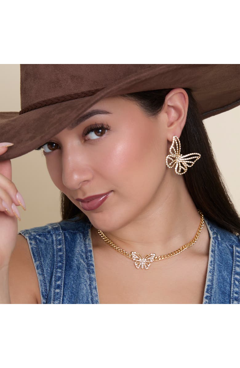 Jessica Simpson Butterfly Pendant Chain Necklace, Alternate, color, Gold