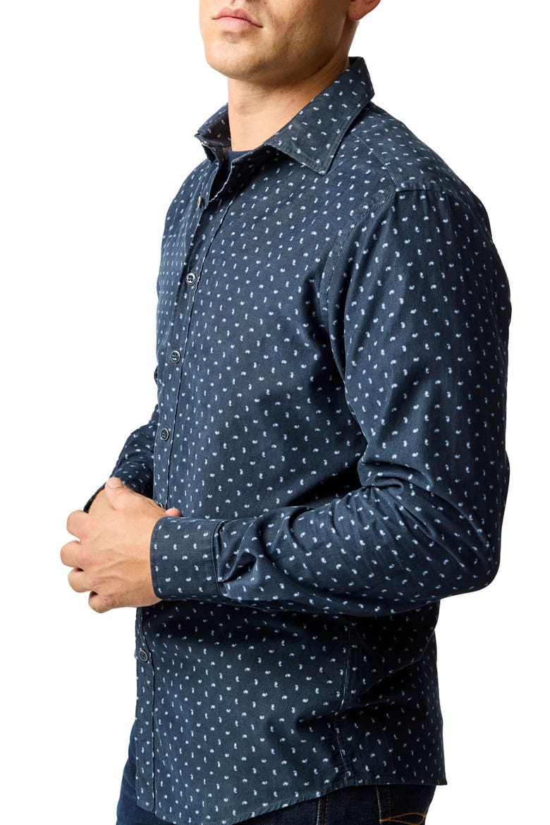 Harrington Neat Paisley Cotton Corduroy Button-Up Shirt, Alternate, color, BLUEBERRY