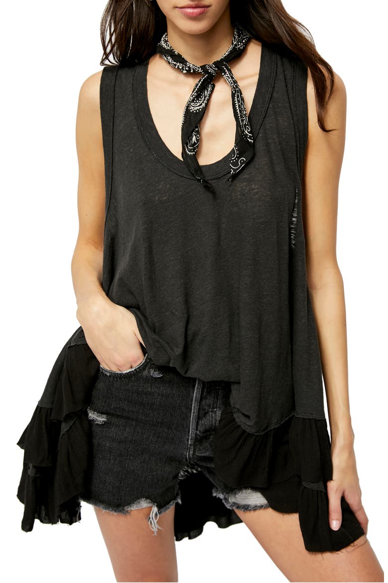 Sasha Shimmy Ruffle Hem Tank, Main, color, WASHED BLACK