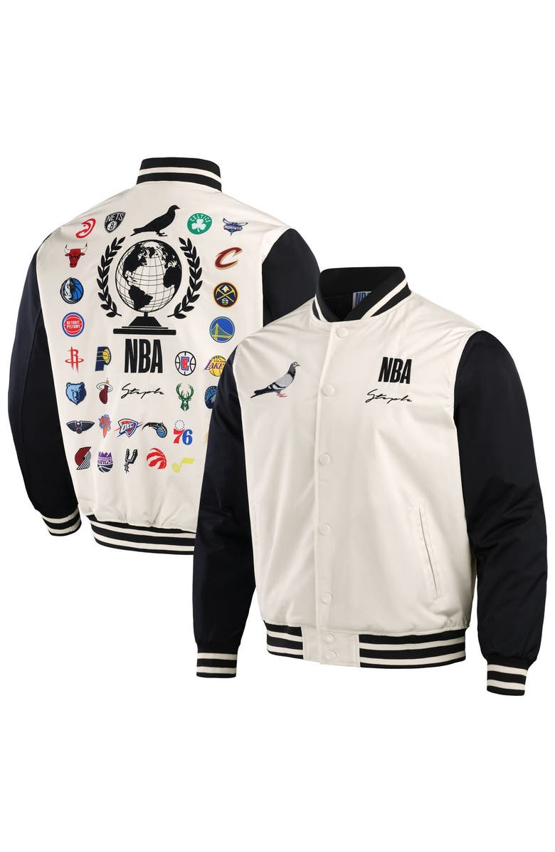 STAPLE Men's NBA x Staple White/Black All Teams Origins Full-Snap Jacket, Alternate, color, 
