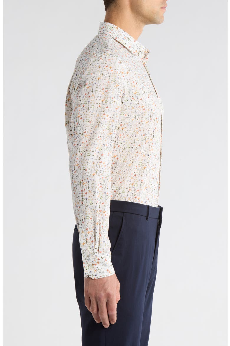 Tailored Fit Floral Organic Cotton Button-Up Shirt, Alternate, color, WHITE/ ORANGE