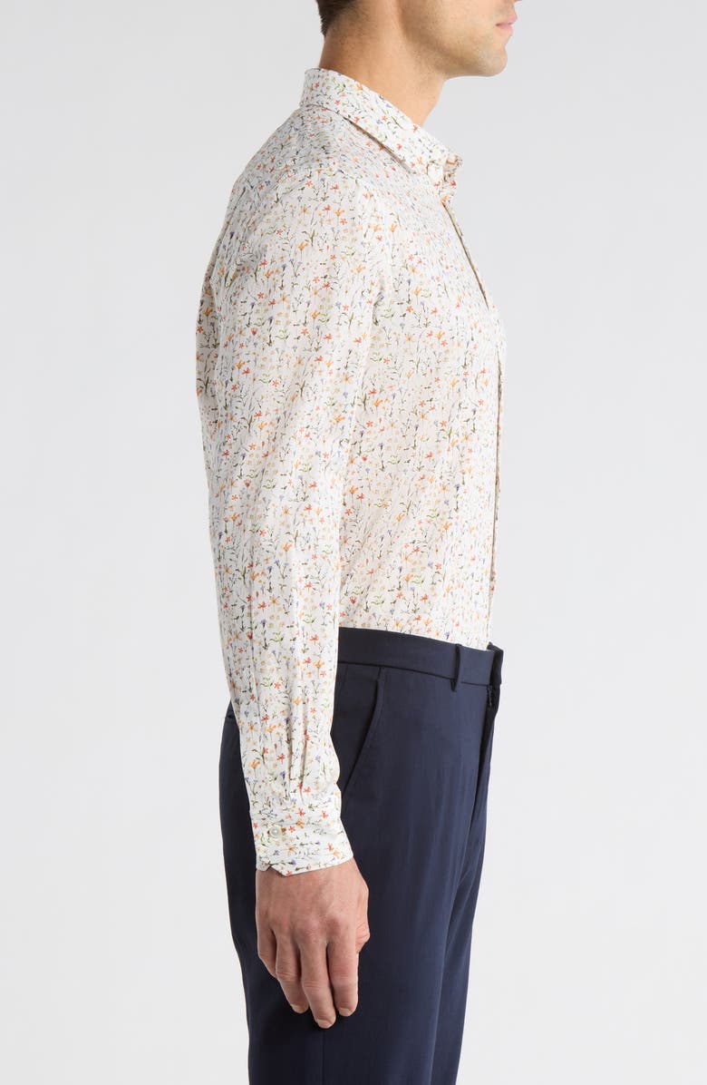 Paul Smith Tailored Fit Floral Organic Cotton Button-Up Shirt, Alternate, color, White/ Orange