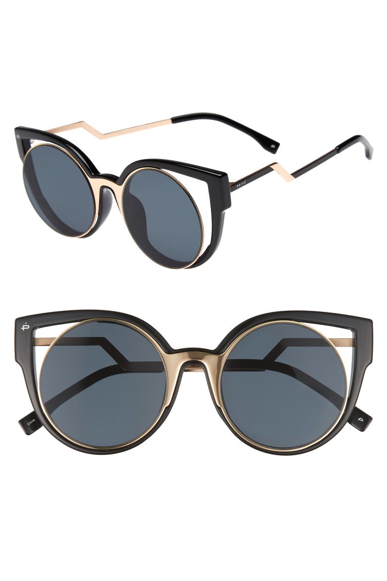The Feminist 47mm Cat Eye Sunglasses, Main, color, BLACK