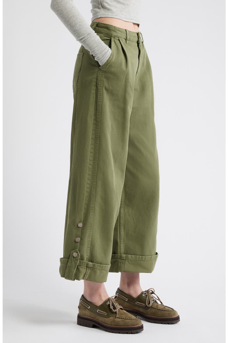 Wylie Button Cuff Wide Leg Organic Cotton Jeans, Alternate, color, KHAKI