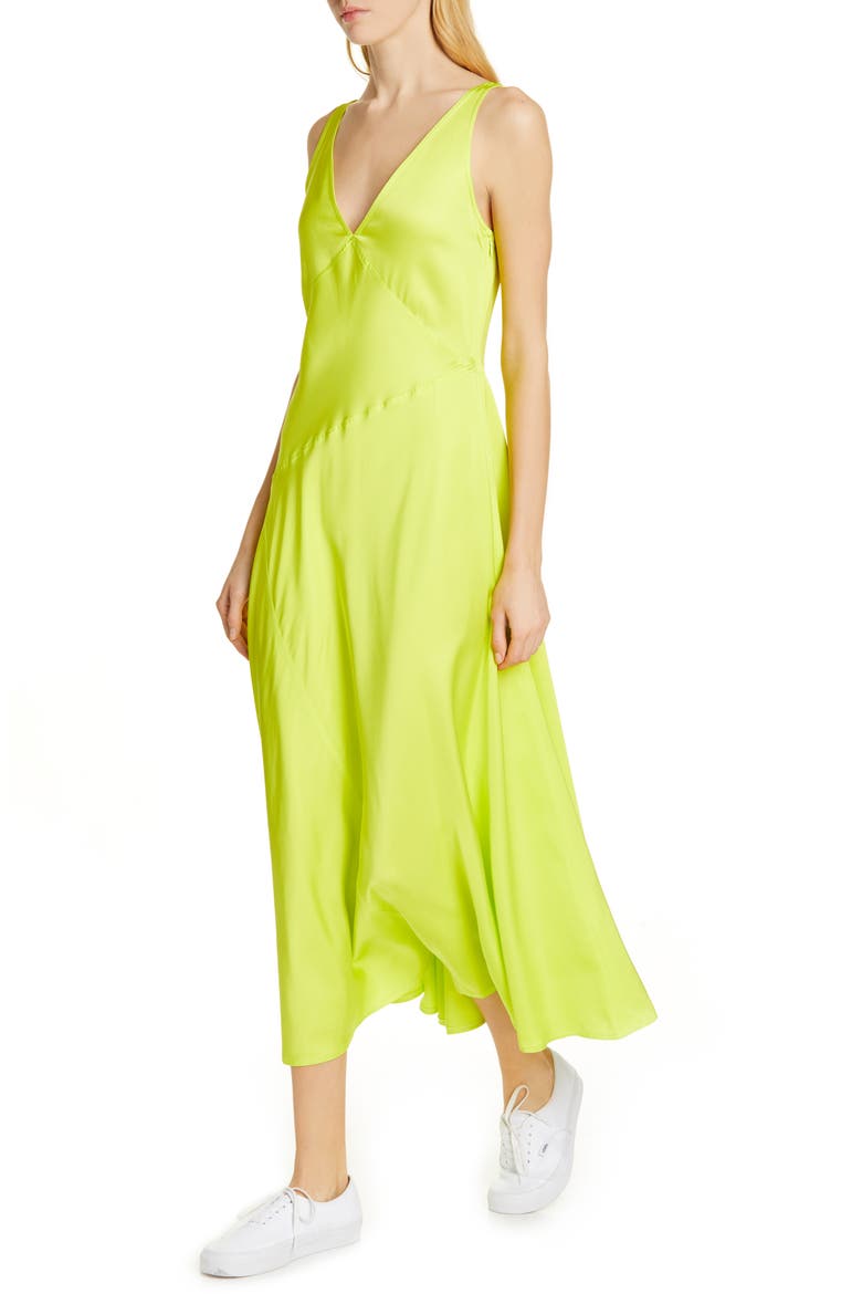 Sleeveless Satin Maxi Dress, Alternate, color, NEON YELLOW