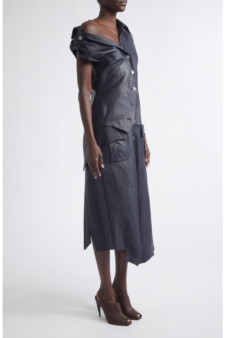 Asymmetric Leather Shirtdress, Alternate, color, NAVY