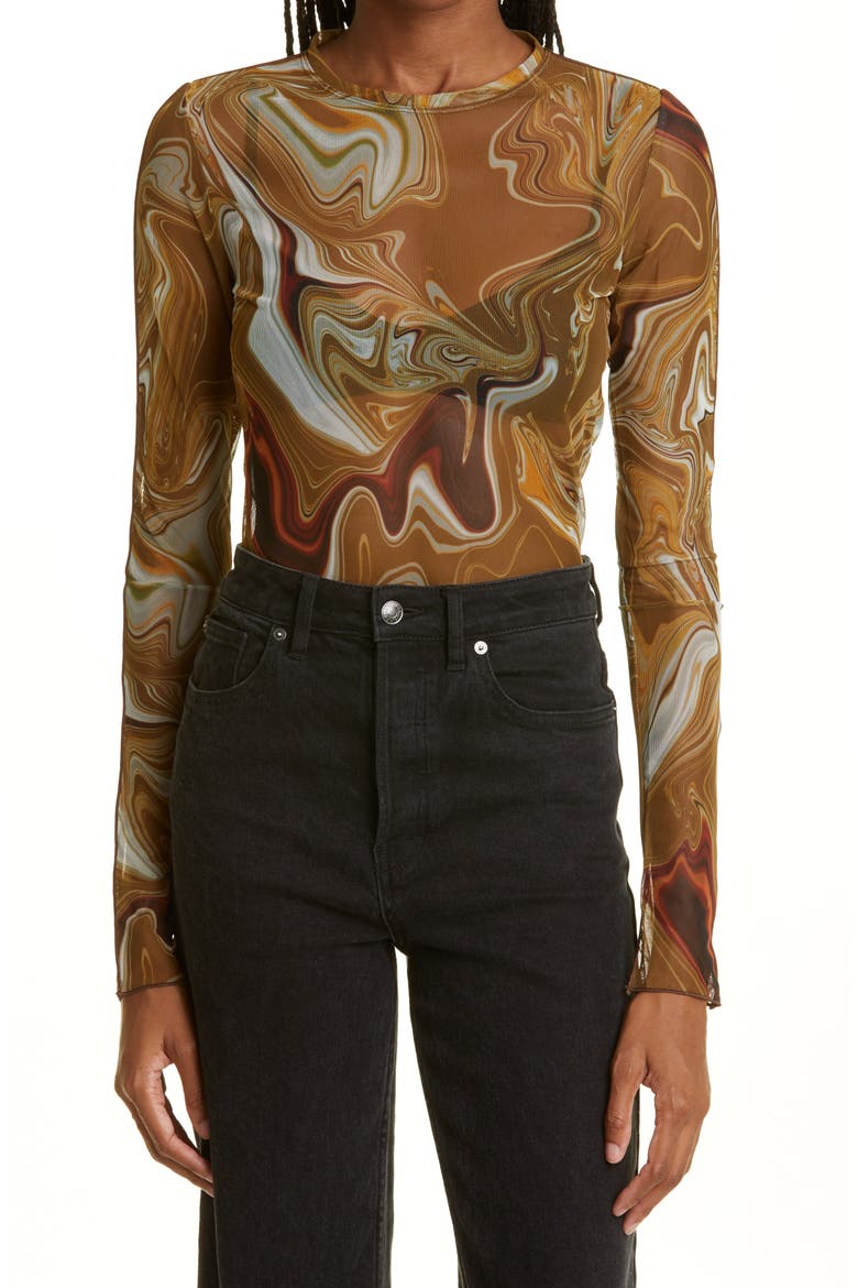 Gold Marble Mesh Top, Main, color, PRINT