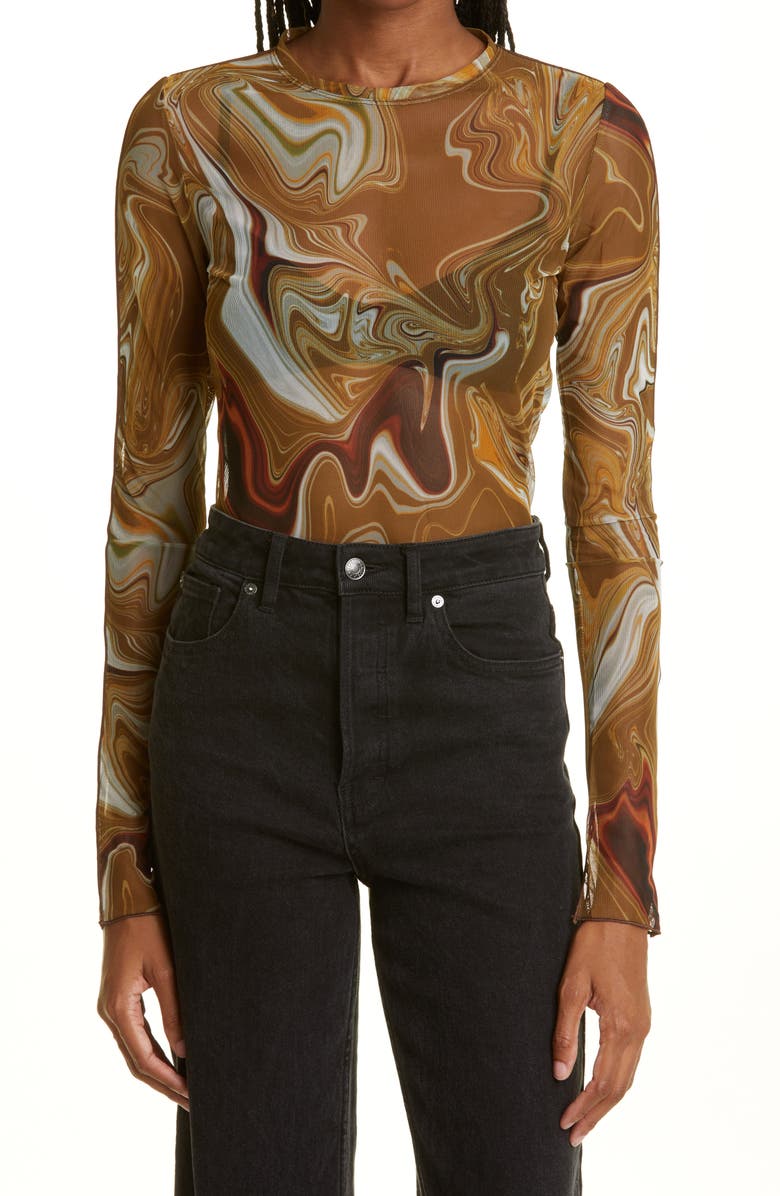 Bec + Bridge Gold Marble Mesh Top, Main, color,