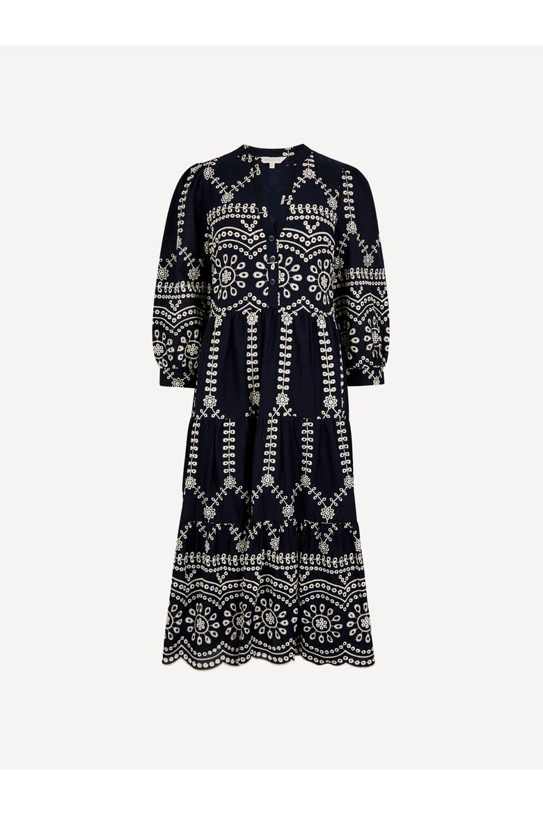 Contrast Broderie Anglaise Midi Dress, Alternate, color, Navy