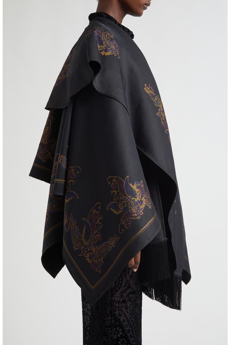 Paisley Cape with Attached Scarf Detail, Alternate, color, PRINTED BLACK BASE