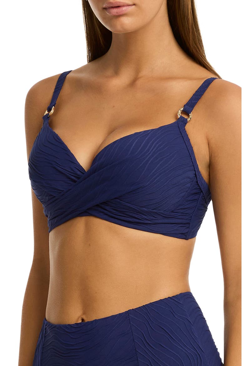 De Soleil Cross Front D- & DD-Cup Molded Underwire Bikini Top, Alternate, color, FRENCH NAVY
