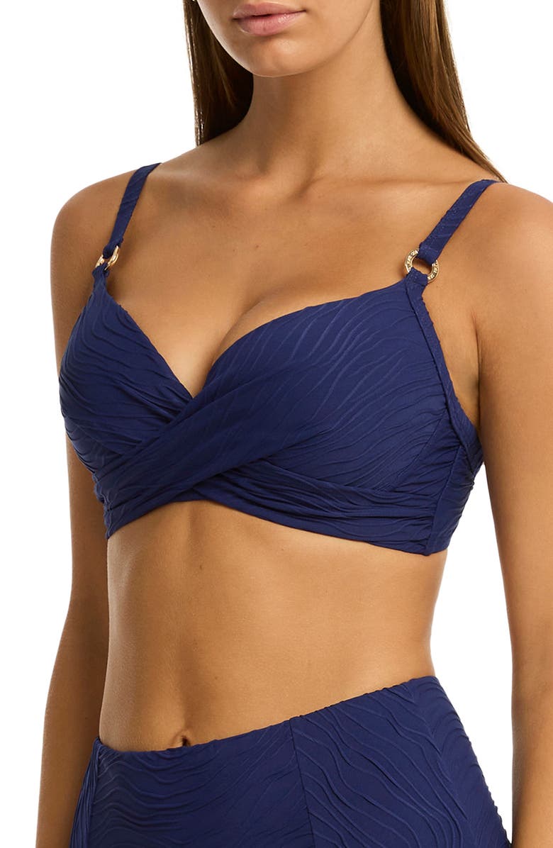 Sea Level De Soleil Cross Front D- & DD-Cup Molded Underwire Bikini Top, Alternate, color, French Navy