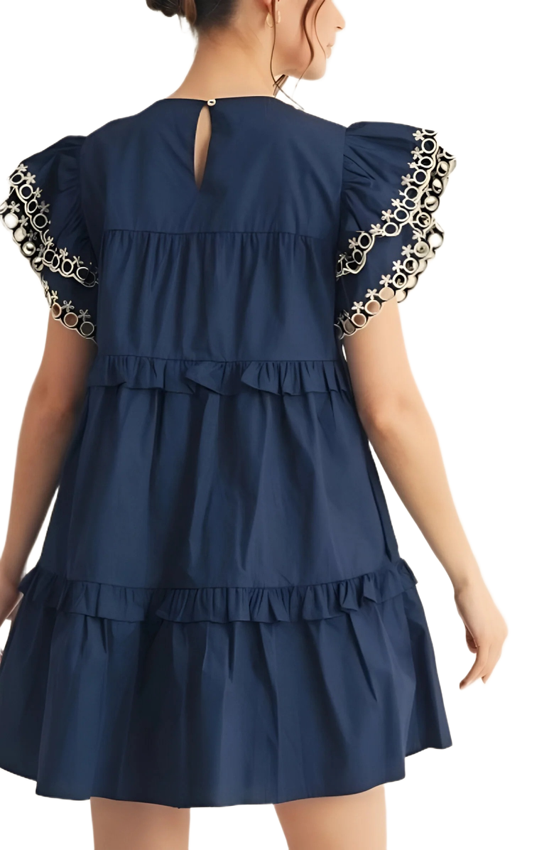 Knit and Lounge Embroidered Ruffle Sleeve Mini Dress, Alternate, color, 