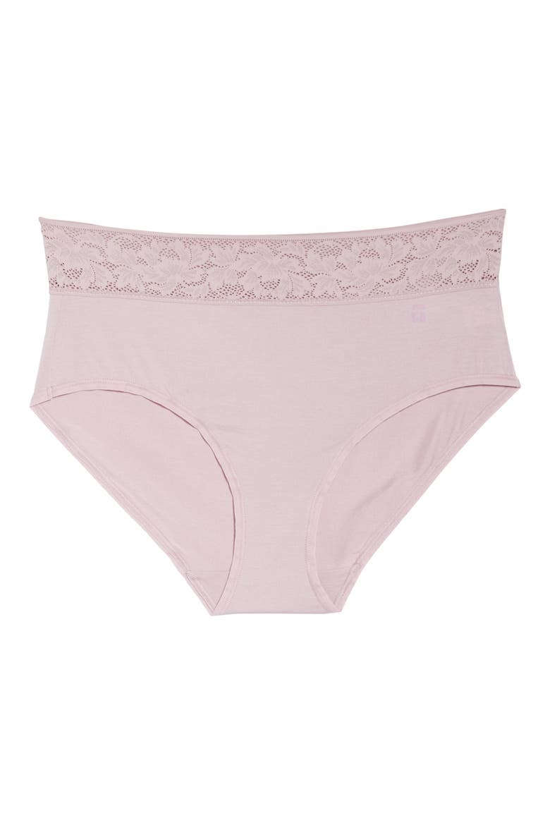 Second Skin High Waist Lace Trim Briefs, Alternate, color, MAUVE SHADOWS