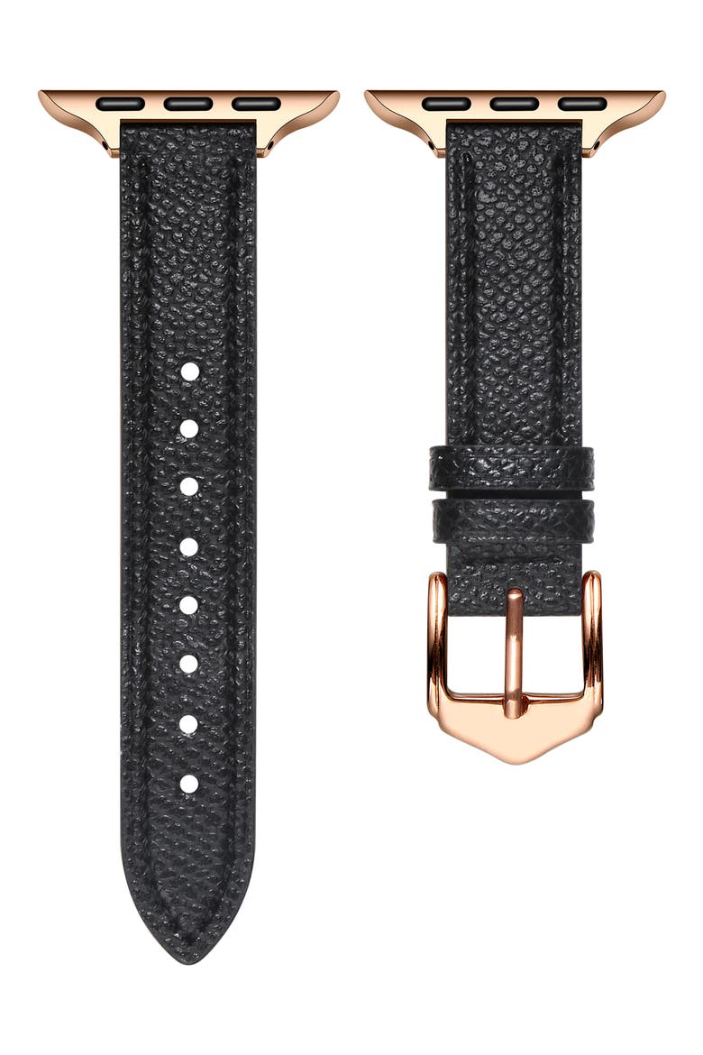 Cleo Skinny Leather Apple Watch® Watchband, Main, color, BLACK