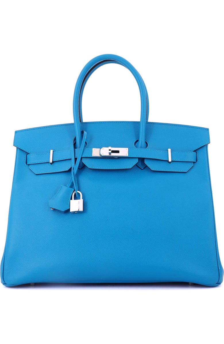 Pre-Owned Hermes Birkin Handbag Blue Epsom with Palladium Hardware 35, Main, color, Bleu Zanzibar