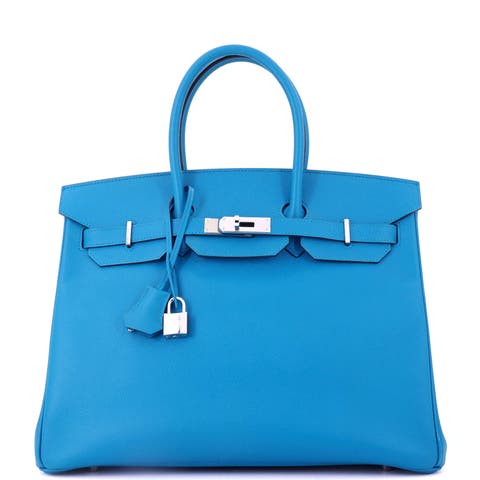 Birkin Handbag Blue Epsom with Palladium Hardware 35