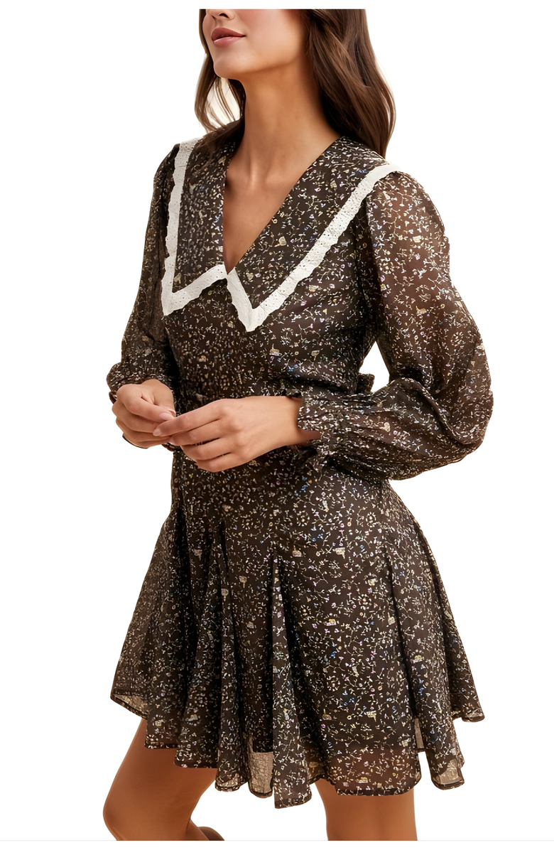 Knit and Lounge Vintage Floral Mini Dress with Lace Collar and Puff Sleeves, Alternate, color, 