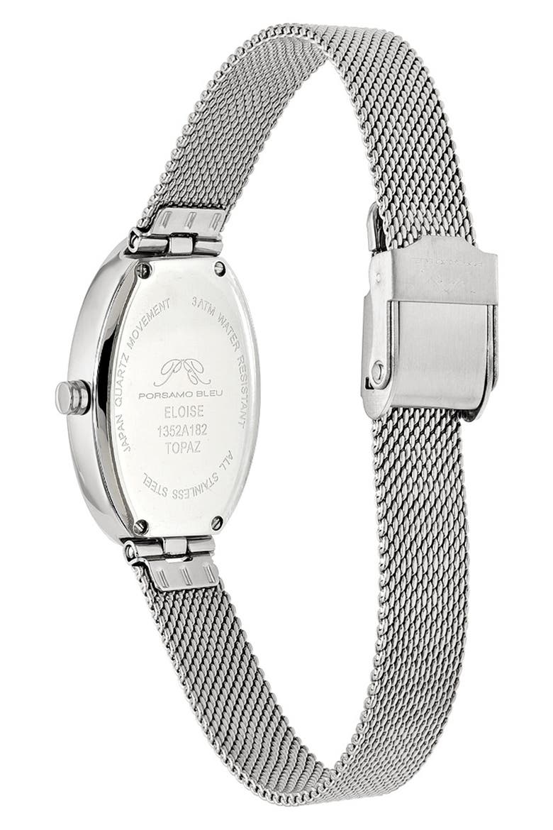 Women's Eloise Oval Guilloche Dial Topaz Stainless Steel Watch, Alternate, color, SILVER