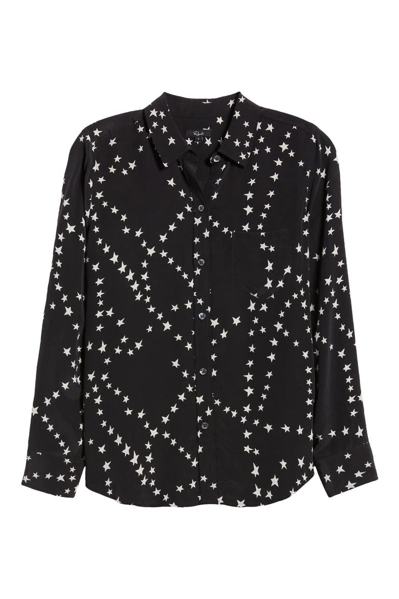 Kate Star Print Button-Up Shirt, Alternate, color, BLACK STAR CHAIN